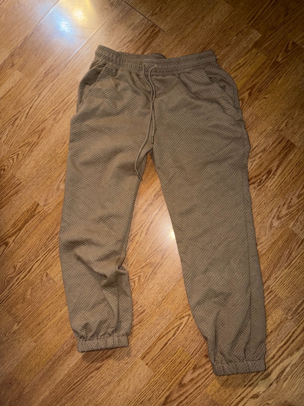 Textured Drawstring Jogger Pants in Taupe 1X see n be seen